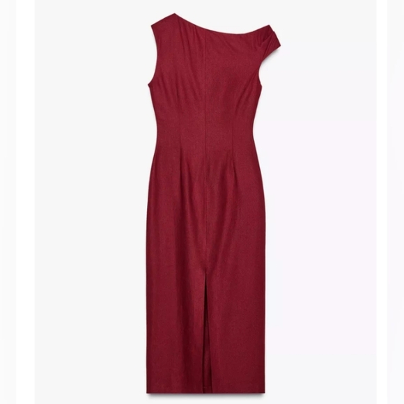 Zara Ruched Linen Blend Midi Dress - Picture 7 of 9